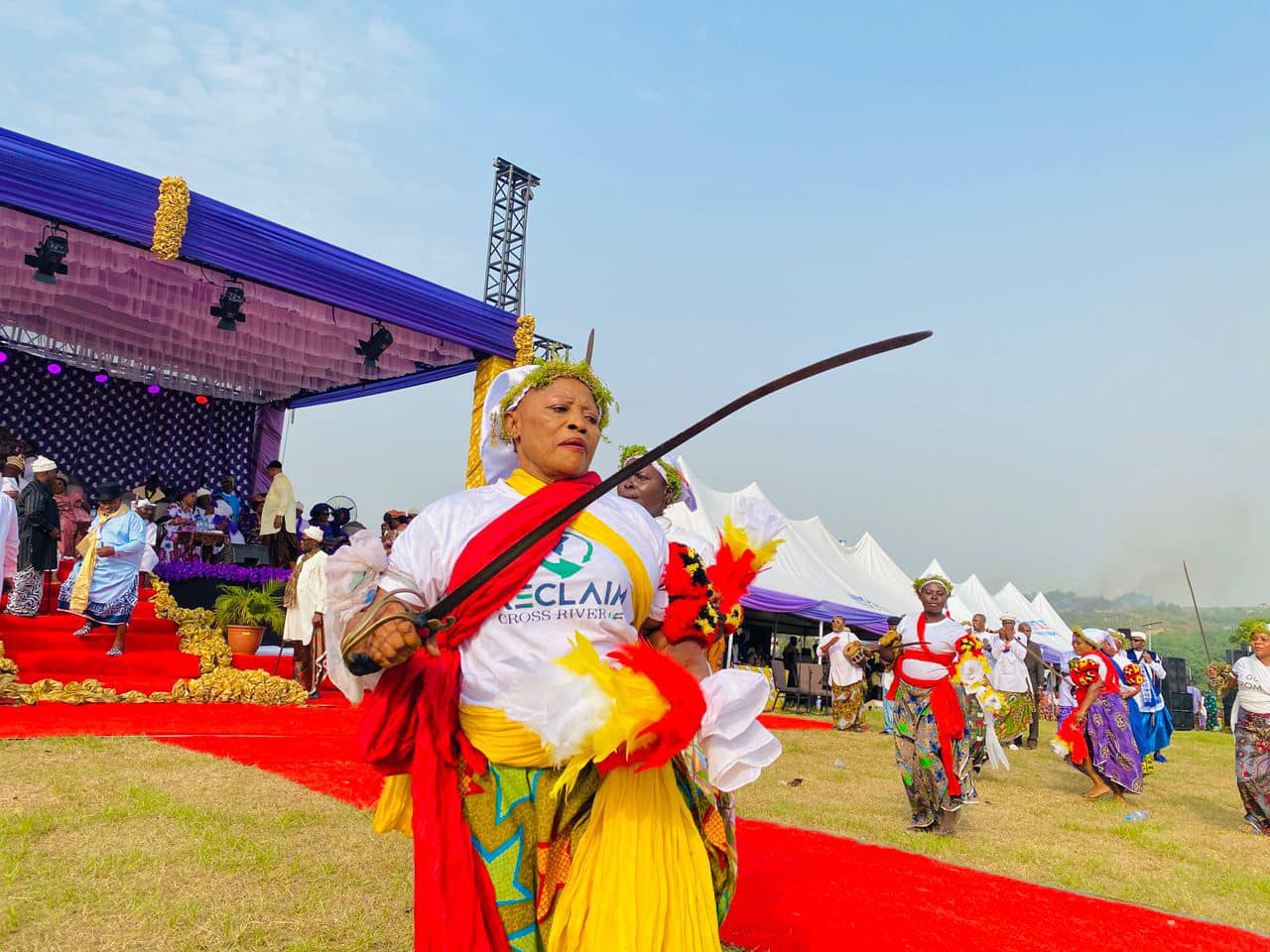 Cultural dancers at Utomo Obong 2024, the annual homage to the Obong of Calabar